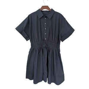 J. Crew Elena Mini Shirtdress in Cotton Poplin Size 12 Navy NWT $158 CI853